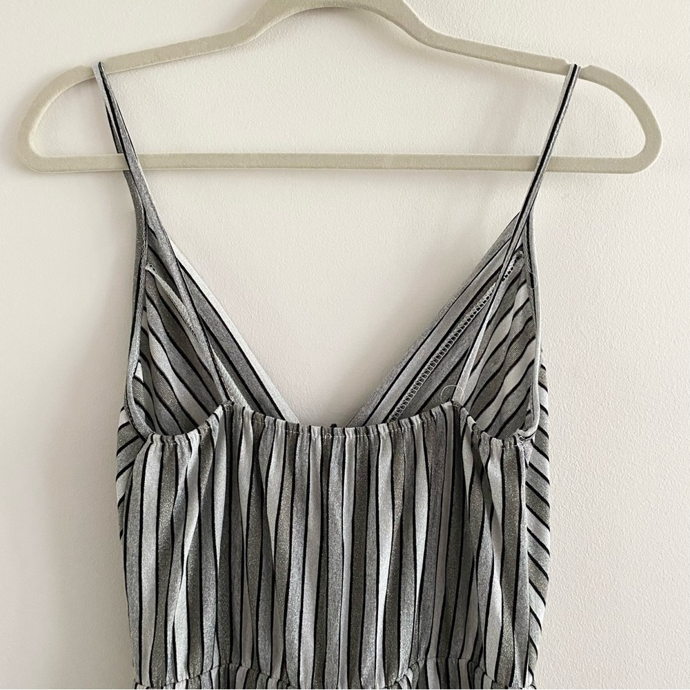 Striped Silver Glitter Casual Playsuit Jumpsuit Romper Stretch Wide Leg - Picture 6 of 16